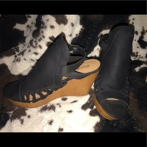 Black Peep Toe Wedges